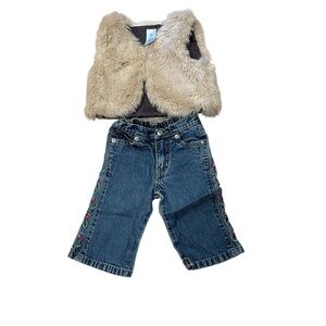 Kids Faux Fur Vest and Denim Jeans Set